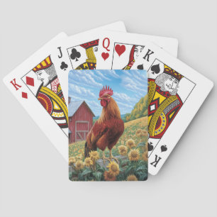 Rooster auf einer Sonnenblumenzucht Spielkarten
