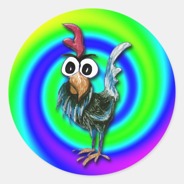 Rooster-Aufkleber für Wild und Crazy Runder Aufkleber (Vorderseite)