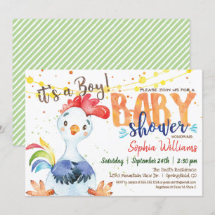 Rooster Baby Showeinladung, Junge, Bauernhof Einladung