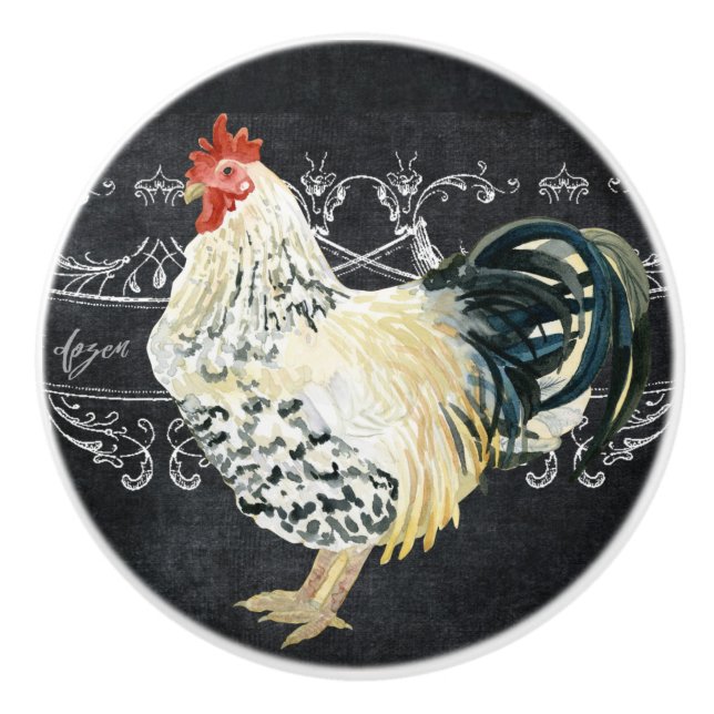 Rooster Bauernhof Küche Halbpension Wasserfarbe Keramikknauf (Vorderseite)