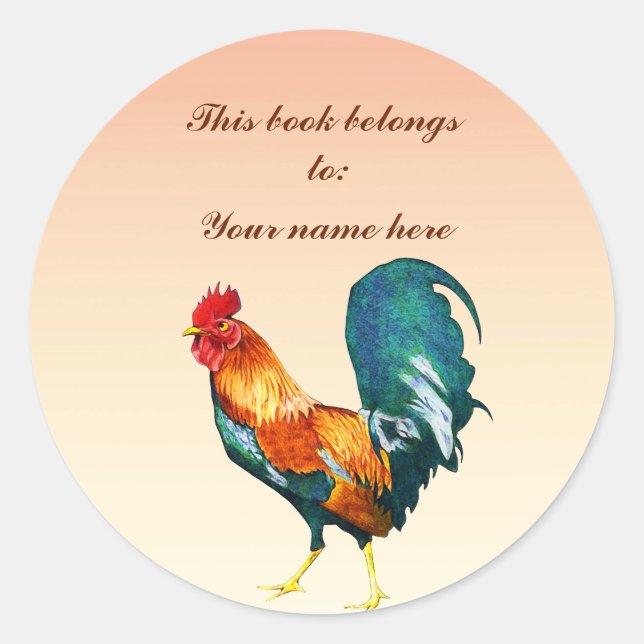 Rooster Bird Animal Buchzeichen Runder Aufkleber (Vorderseite)