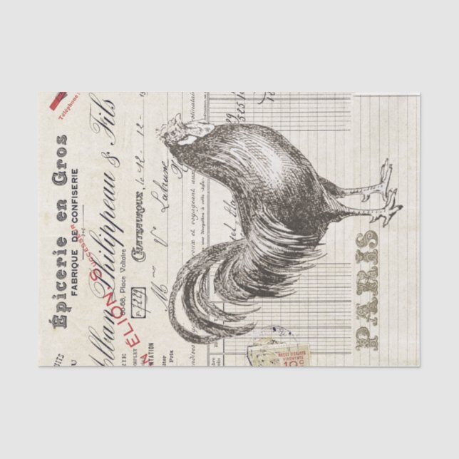Rooster Bird French Receipt Bauernhaus Decoupage Seidenpapier (Vorderseite)