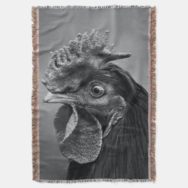 Rooster Black and White Decke (Vorderseite Vertikal)