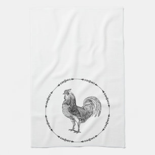 Rooster Black and White Geschirrtuch