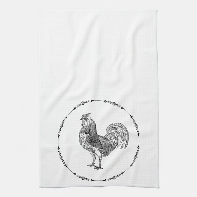 Rooster Black and White Geschirrtuch (Vertikal)