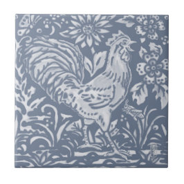 Rooster Blaue Botanische Delft Malerei  Fliese