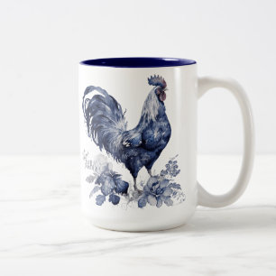 "Rooster" Blue Willow Style Custom Zweifarbige Tasse