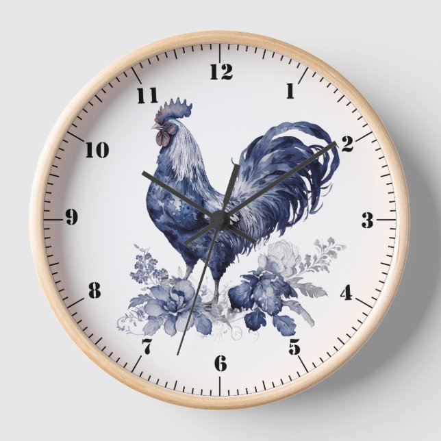 "Rooster" Blue Willow Style Uhr (Vorderseite)
