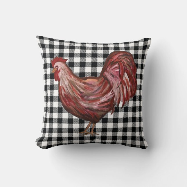 Rooster Buffalo Karo Muster Bauernhaus Kissen (Vorderseite)