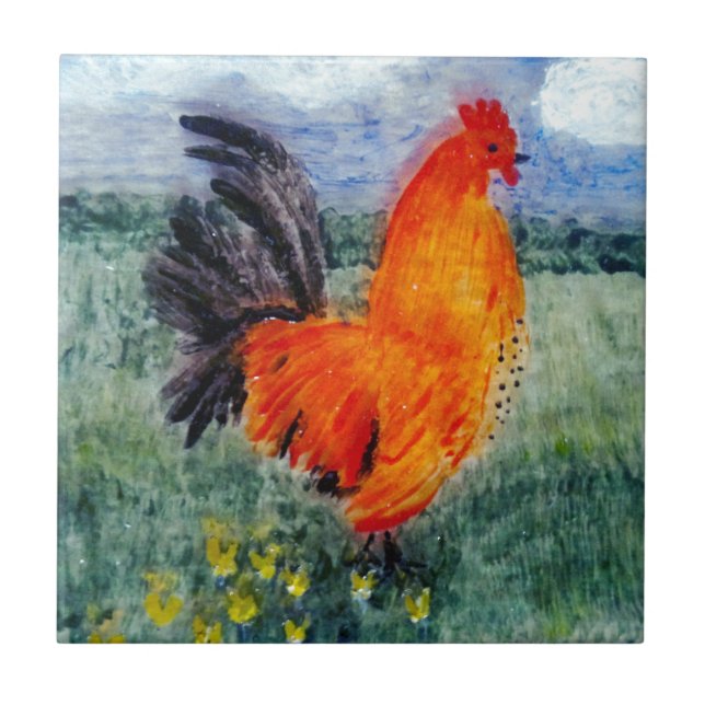 Rooster Chicken Art Fliese (Vorderseite)
