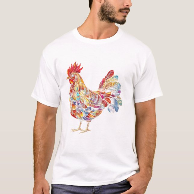 Rooster Chicken Bird Colorful T-Shirt (Vorderseite)