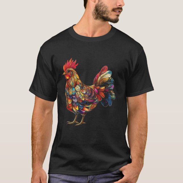 Rooster Chicken Bird farbenfrohe Hen Farm Tiergesc T-Shirt (Vorderseite)