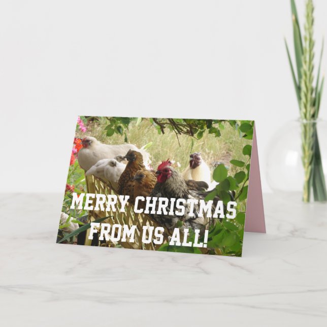 Rooster Chickens Frohe Weihnachten von Uns All Car Karte (Vorderseite)
