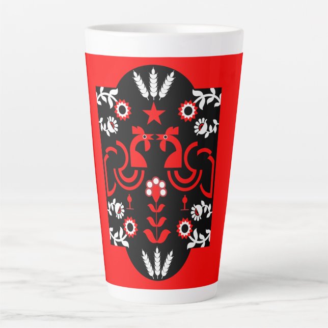Rooster Cockerel Skandinavien Folklorekunst Milchtasse (Vorderseite)