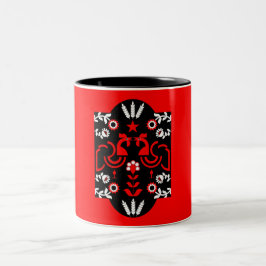 Rooster Cockerel Skandinavien Folklorekunst Zweifarbige Tasse
