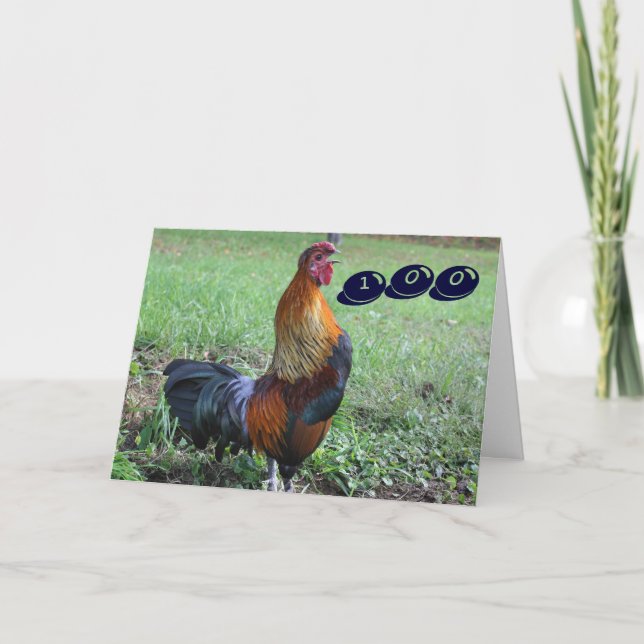 Rooster Crowing 100. Geburtstagskarte Karte (Vorderseite)