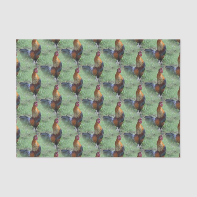Rooster Crowing Animal Nattern Muster Seidenpapier (Vorderseite)