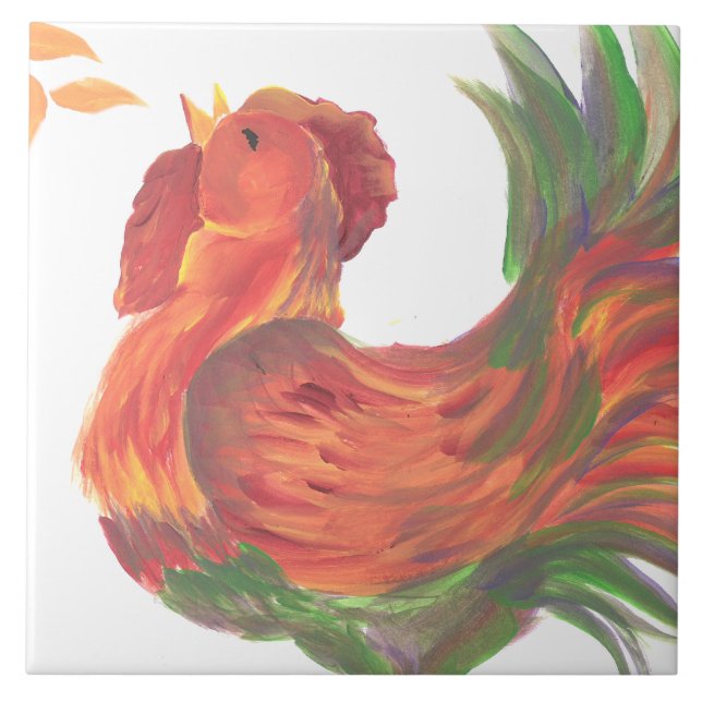 Rooster Crowing Tile Trivet Fliese (Vorderseite)