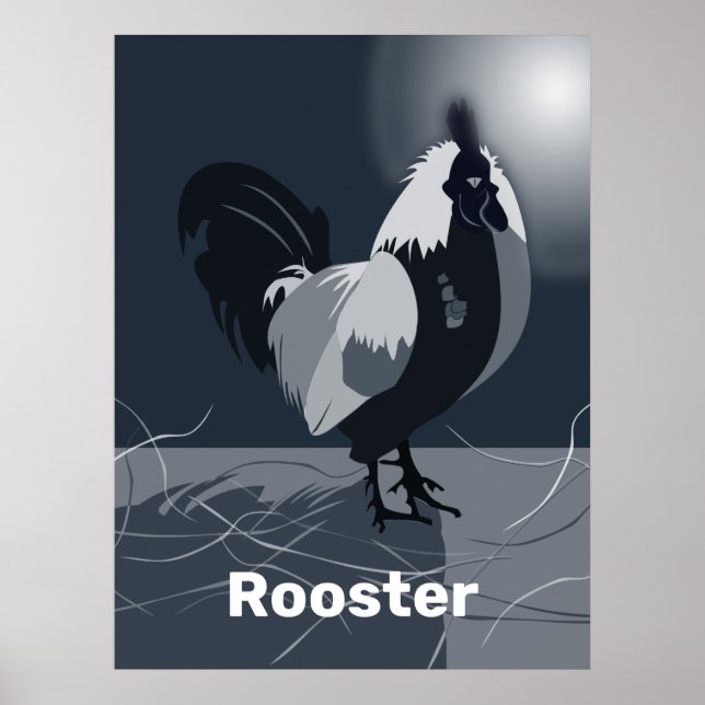 Rooster Dark Blue Kitchen Wall Art - Poster (Vorne)