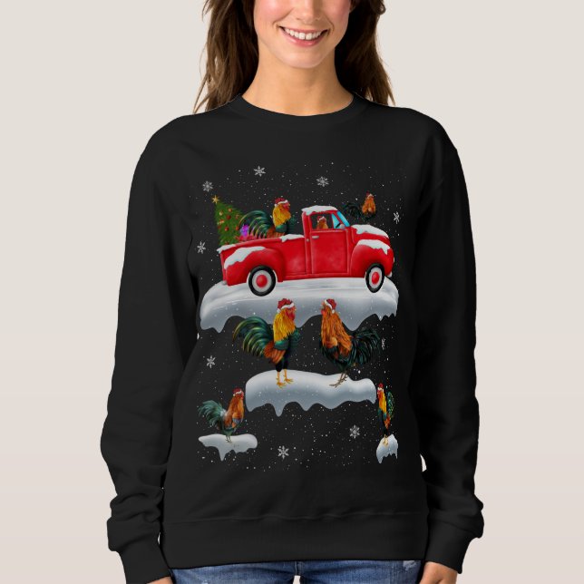 Rooster Driving Christmas Tree Red Truck Rooster C Sweatshirt (Vorderseite)