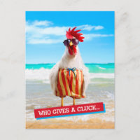 Rooster Dude Chillin' at Beach in Swim Trunks