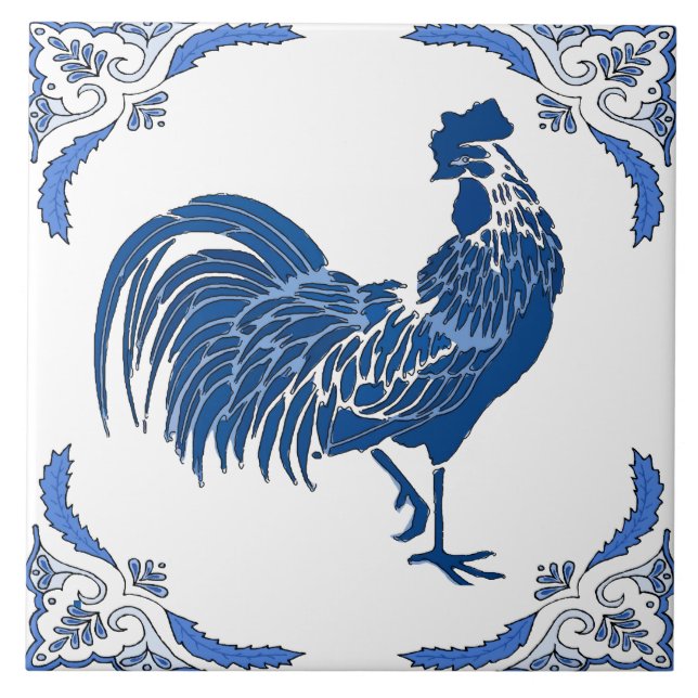 Rooster, Dutch Delft Look Keramik Tile Fliese (Vorderseite)