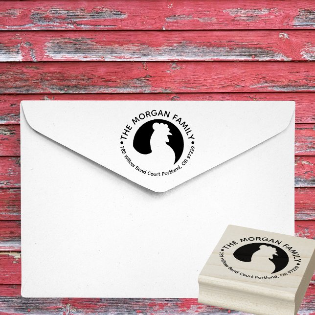 Rooster Familienname Rücksendeadresse Gummi Briefm Gummistempel (Rooster family address rubber stamp)