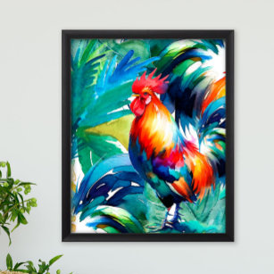 Rooster farbenfrohe Wasserfarbe Poster