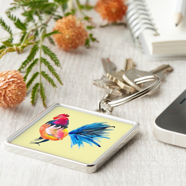 Rooster farbige Aquarellbilder Schlüsselanhänger (Seite)