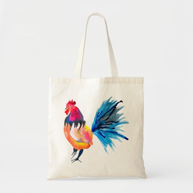 Rooster farbige Aquarellbilder Tragetasche (Vorne)