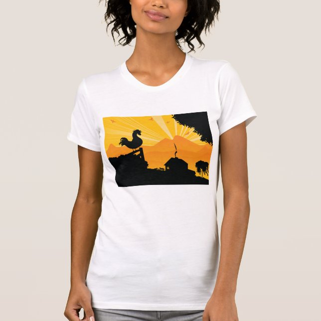 Rooster Farm Landschaft Frauen T - Shirt (Vorderseite)