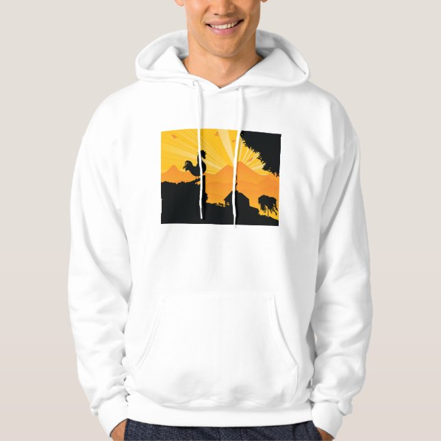 Rooster Farm Landschaft Mens Hoodie (Vorderseite)