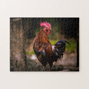 Rooster & Forest Background Hütte Landschaft