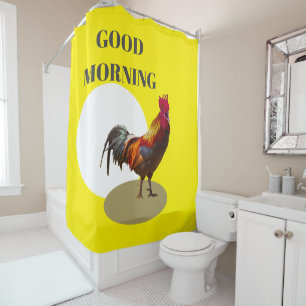 Rooster Fun Hühnchen Guten Morgen Gelb Duschvorhang