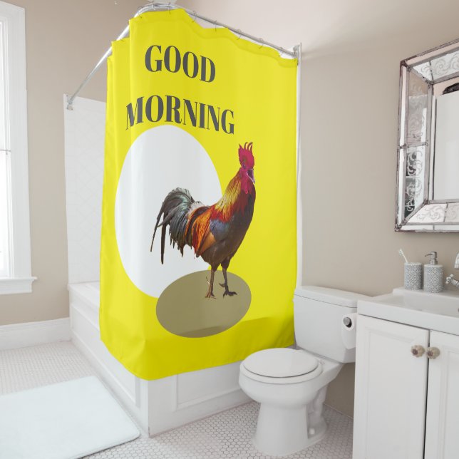 Rooster Fun Hühnchen Guten Morgen Gelb Duschvorhang (Beispiel)