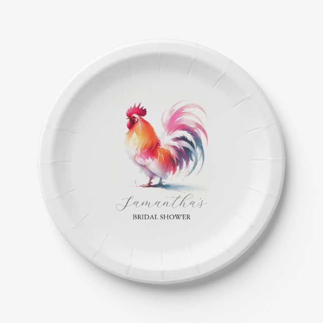 Rooster für Brautparty Paper Teller (Vorderseite)