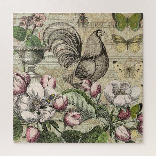 Rooster Garden Blumen Butterfly Art (Vertikal)
