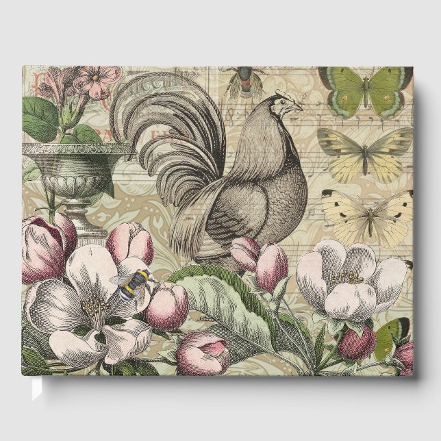 Rooster Garden Blumen Butterfly Art Gästebuch (Vorderseite)