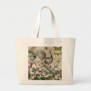 Rooster Garden Blumen Butterfly Art Jumbo Stoffbeutel