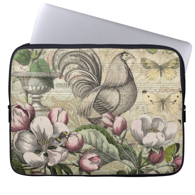 Rooster Garden Blumen Butterfly Art Laptopschutzhülle (Vorderseite)