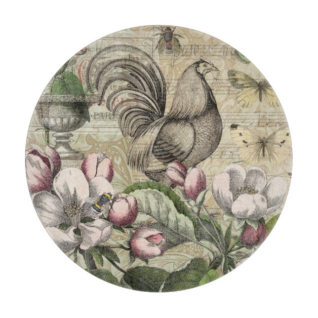 Rooster Garden Blumen Butterfly Art Schneidebrett (Vorderseite)
