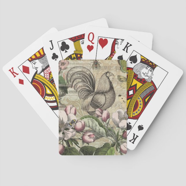 Rooster Garden Blumen Butterfly Art Spielkarten (Rückseite)