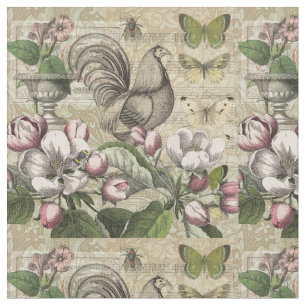Rooster Garden Blumen Butterfly Art Stoff