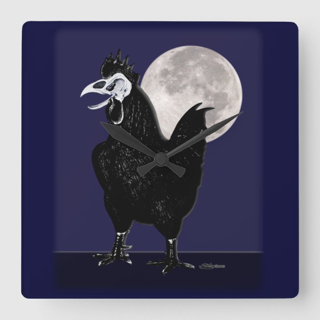 Rooster Ghost Quadratische Wanduhr (Vorderseite)