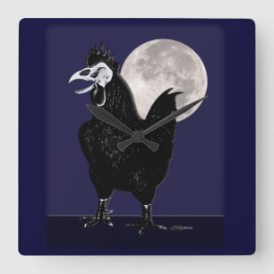 Rooster Ghost Quadratische Wanduhr