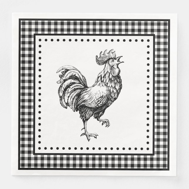 Rooster Gingham Serviette (Vorderseite)