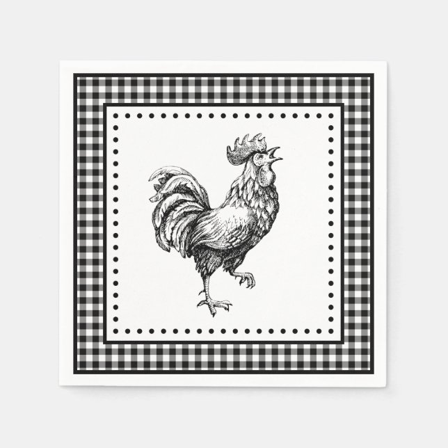 Rooster Gingham Serviette (Vorderseite)