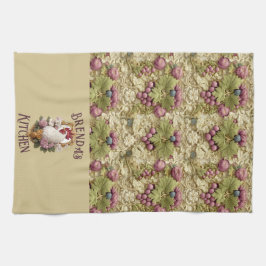 Rooster & Grapes Heraldic Crest, in wheat, Geschirrtuch