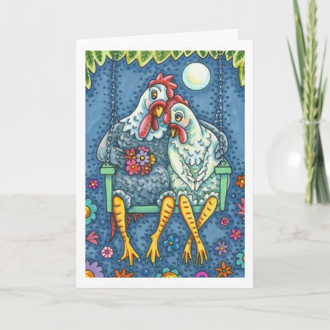 ROOSTER HEN CANOODLES, NIEDLICH CHICKEN ROMANCE Ve Karte (Vorderseite)