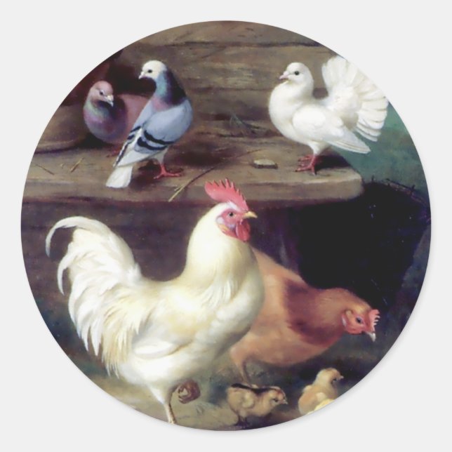 Rooster Hen Chicken Doves Runder Aufkleber (Vorderseite)